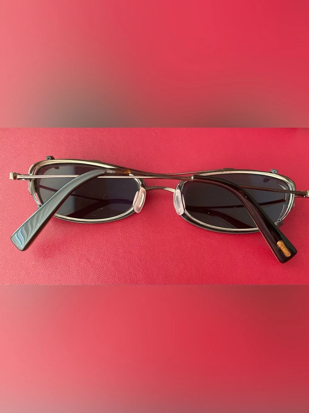 Oliver Peoples Gold Frame Prescription Glasses with Amber Temples &Dark Clip-On